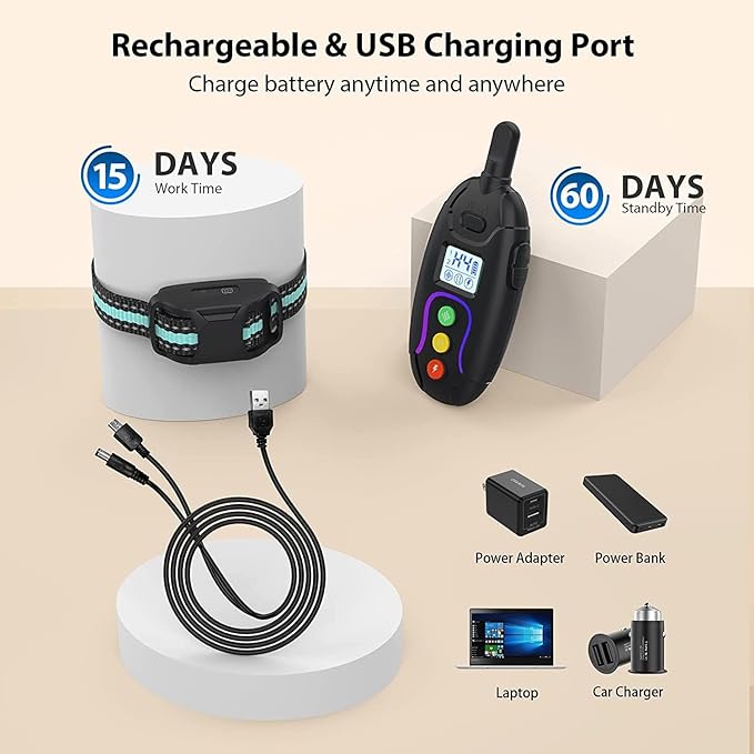 Dog Training Collar with Remote 1200ft Control Range 5-120 lbs IP67 Waterproof (1-8) Shock (1-16) Vibration (1-99) Modes