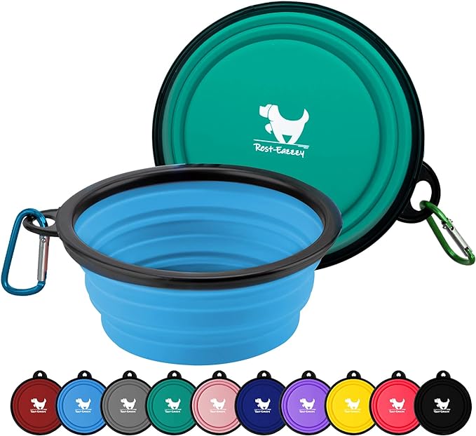 Rest-Eazzzy Collapsible Dog Bowls for Travel 2-Pack Dog 2 Carabiners,