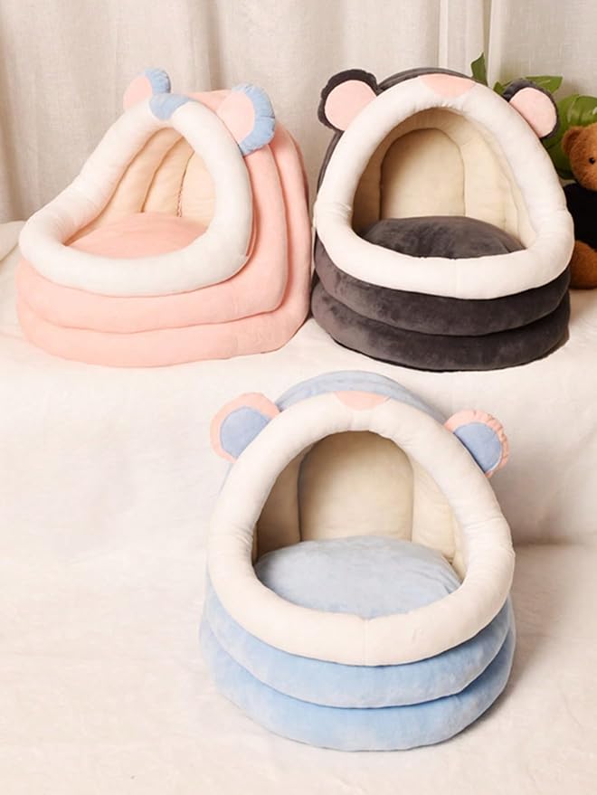 QWINEE Indoor Cat Bed Cave with Removable Cushion