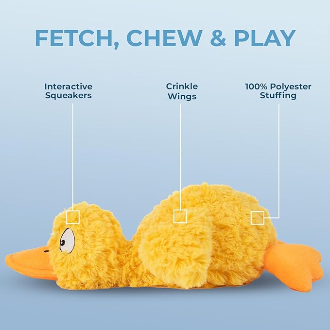 Best Pet Supplies Ducky Doodle Squeaky Crinkle Plush Toy for Small and Medium Breed Puppies or Dogs – Ducky Doodle (Gold)