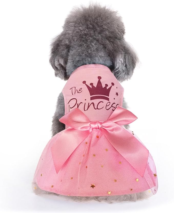 Idepet Princess Dog Dress Tulle Puppy Skirt Pet Apparel Dog Tutu with Bowknot