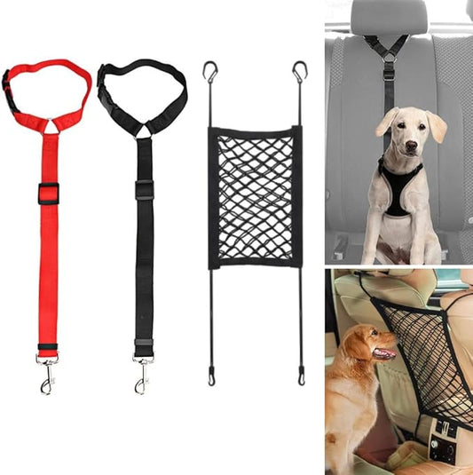 3 Pieces Dog Car Seatbelt Headrest Restraint 2 in 1 Adjustable