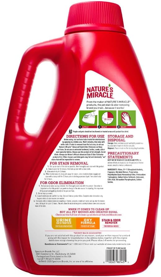Nature's Miracle P-98145 Advanced Dog Stain and Odor Remover Red,128 oz