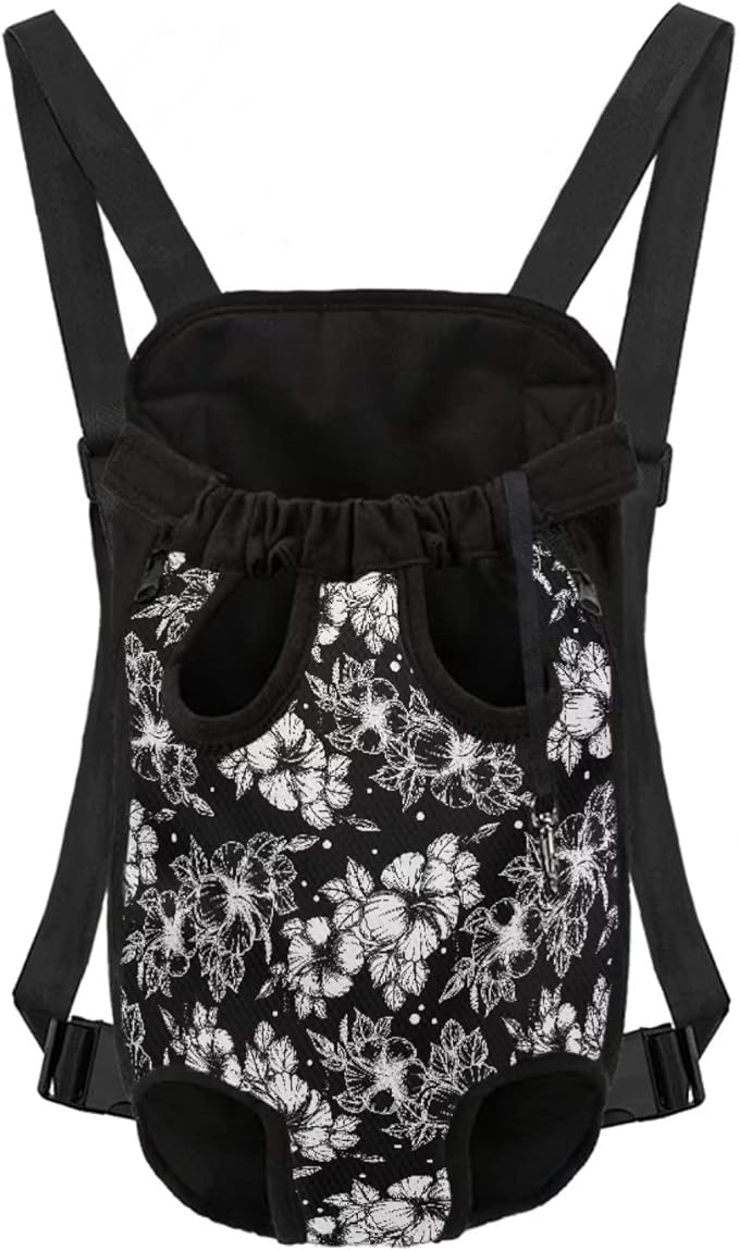 Black Floral Pattern Dog Carrier Adustable Backpack for Small Dedium Large Puppy Chest Backpack for Front