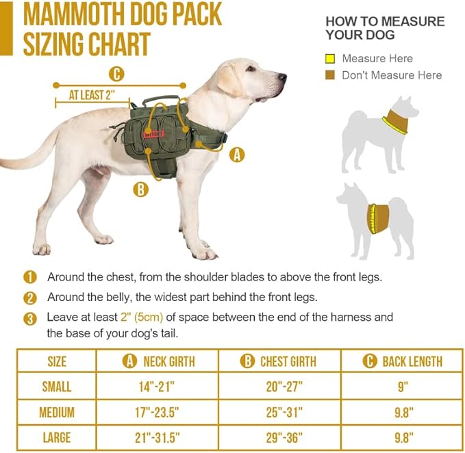 OneTigris Dog Backpack for Hiking Nylon Dog Harness Backpack with Side Pockets for Large Dog with 17"-23.5" Neck Girth and 25"-31" Chest Girth (Green