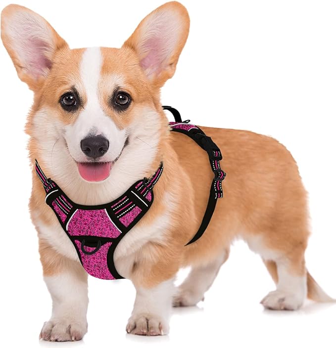 BARKBAY No Pull Dog Harness Large Step in Reflective Dog Harness with Front Clip and Easy Control Handle for Walking Training Running with ID tag Pocket(Pink/Black