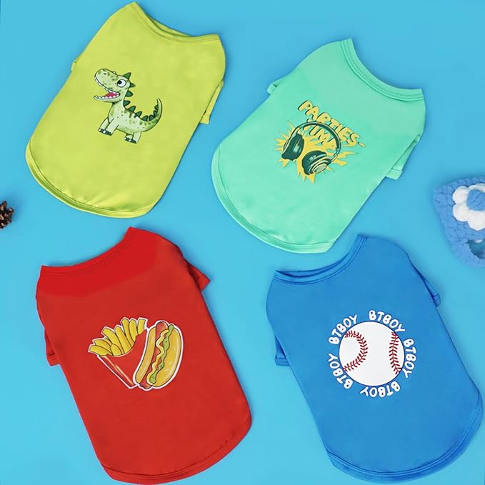 XPUDAC 4 Pack Dog Shirts Soft Summer Dog Clothes for Small Medium Dogs Breathable Lightweight Cute Tshirt with Sleeves Puppy Cat Outfit green-2X-Large