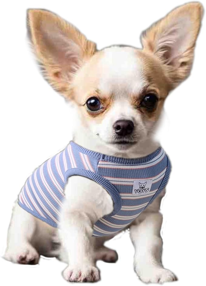 YQYS Dog Shirts Multi-Color Striped Cotton Vest for Small Dogs and Cats Puppy Clothes Teacup Dog Clothing Tank Top for Chihuahua Miniature Pinscher Blue Large