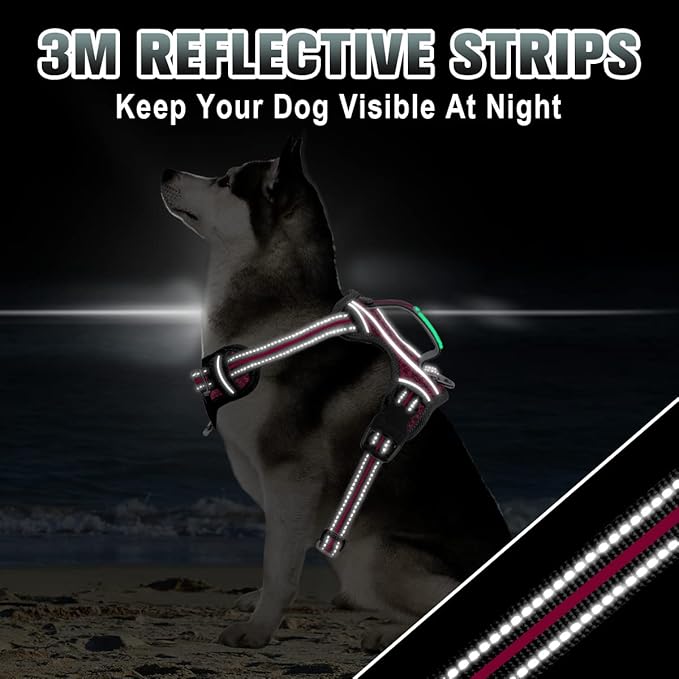 BARKBAY No Pull Dog Harness Large Step in Reflective Dog Harness with Front Clip and Easy Control Handle for Walking Training Running with ID tag Pocket(Pink/Black