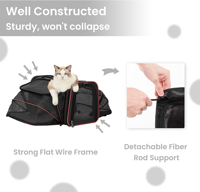 Petsfit Expandable Cat Carrier Large for 2 Cats 19x12x12 Inches, 2 Extensions 15 Lbs,