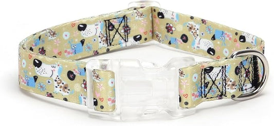 Floral Print Puppy Dog Collar for Small Medium Large Dogs Collars with Quick Release Buckle for Girls Female Dog Soft Nylon Comfortable Durable Pet Collar (NO8