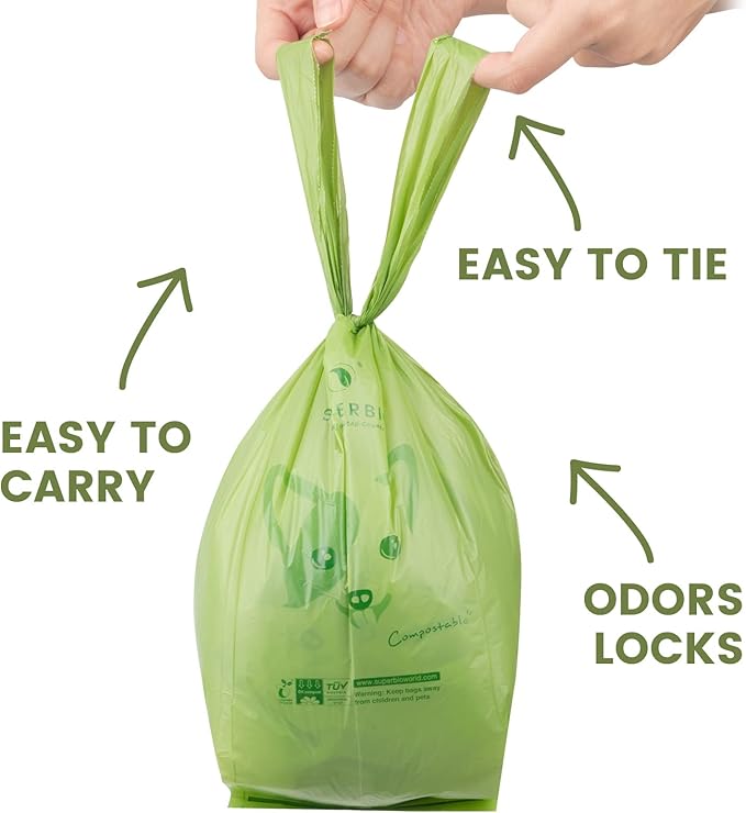 SUPERBIO handle tie dog poop bags 12 rolls,180