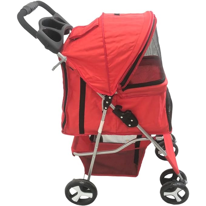 Critter Sitters 4-Wheel Dog Stroller for Small or Medium Sized Dogs and Cats with Scratch Resistant Breathable Mesh Windows and Safety Leash