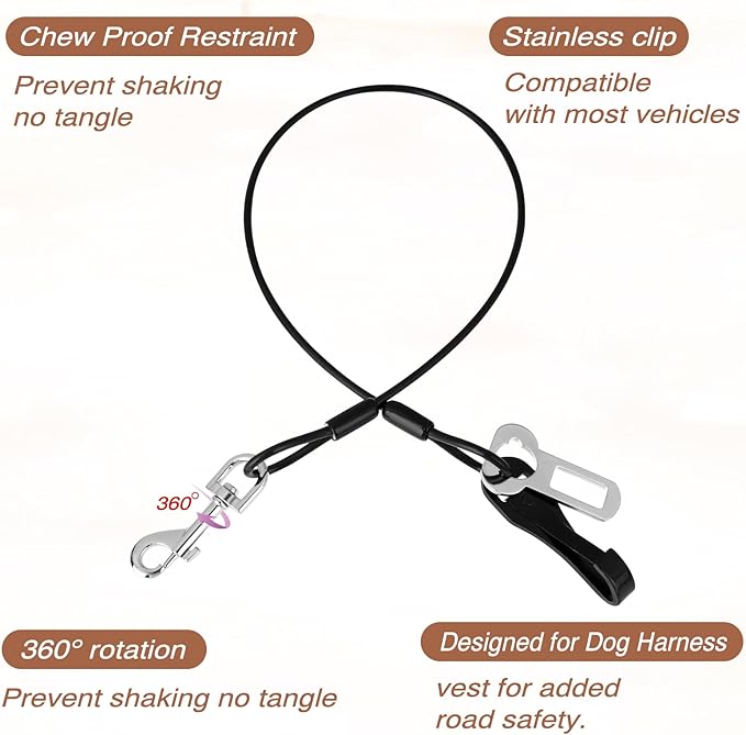 Car Harness for Dogs Safety Seat Belt Heavy Duty Service Dog Leash 24 in Chew Proof Dog Leash Steel Service Dog Car Harness 3-in-1 Dog Seat belt Harness with Hook for Dogs Travel Accessories