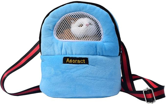 Hamster Carrier Bag, Upgraded Small Animal Bonding Soft Hedgehog Pouch Portable Outgoing Travel Bag with Adjustable Strap and Breathable Mesh for Squirrel Mice Sugar Glider Etc (Blue, L)