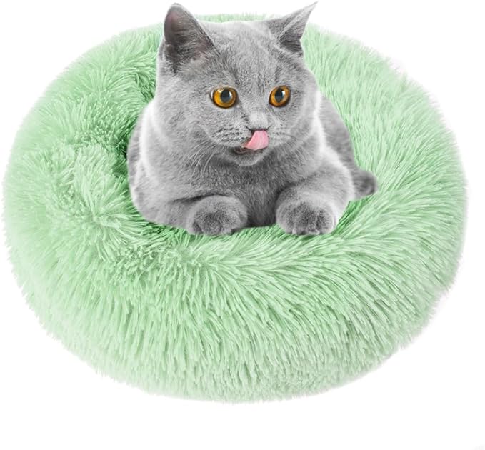 otoez Kitten Puppy Bed Extra Small XS Round Dog Cat Beds Anti Anxiety Plush Pet Calming Donut Bed with Non-Slip Waterproof Bottom (15.7",Teal)