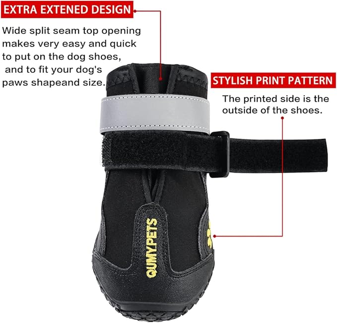 QUMY Dog Shoes for Large Dogs, Medium Dog Boots & Paw Protectors for Winter Snowy Day, Summer Hot Pavement, Waterproof in Rainy Weather, Outdoor Walking, Indoor Hardfloors Anti Slip Sole Black Size 6