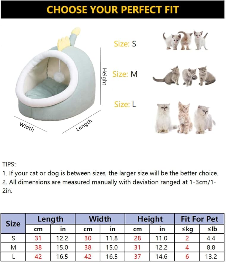 QWINEE Indoor Cat Bed Cave with Removable Cushion