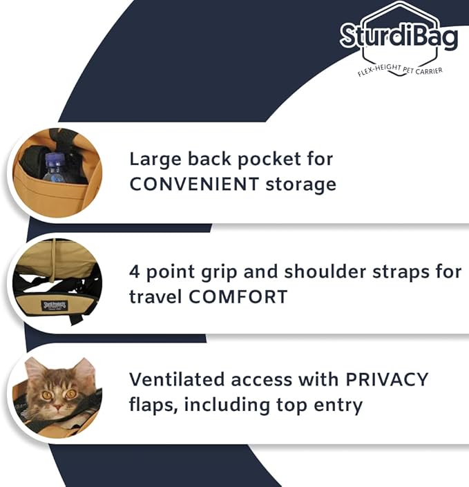 SturdiBag XL Pet Travel Carrier: Flexible Height for Cat and Dog Soft Sided with Safety Clips and Seatbelt Straps 20" x 16" x 12" (PN: SB3-PRO-ET)