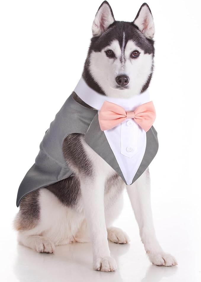 Weewooday Dog Tuxedo and Bandana Set Dogs Formal Tuxedo PET Wedding Party Suit Wedding Bow Tie Shirt for Wedding Christmas Birthday Costumes (Cool Style