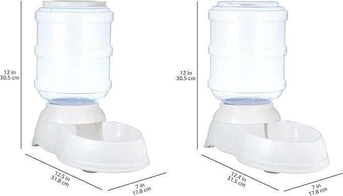 Amazon Basics Automatic Dog Cat Water Dispenser Gravity Feeder Set 6-Pound Food 1-Gallon, Gray