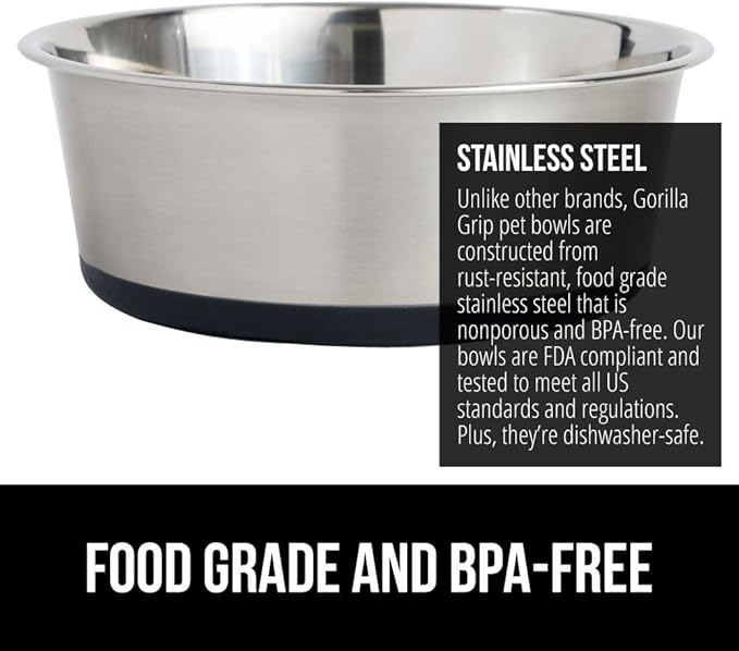 Gorilla Grip Stainless Steel Metal Dog Bowl Set of 2 2 Cups (16 fl