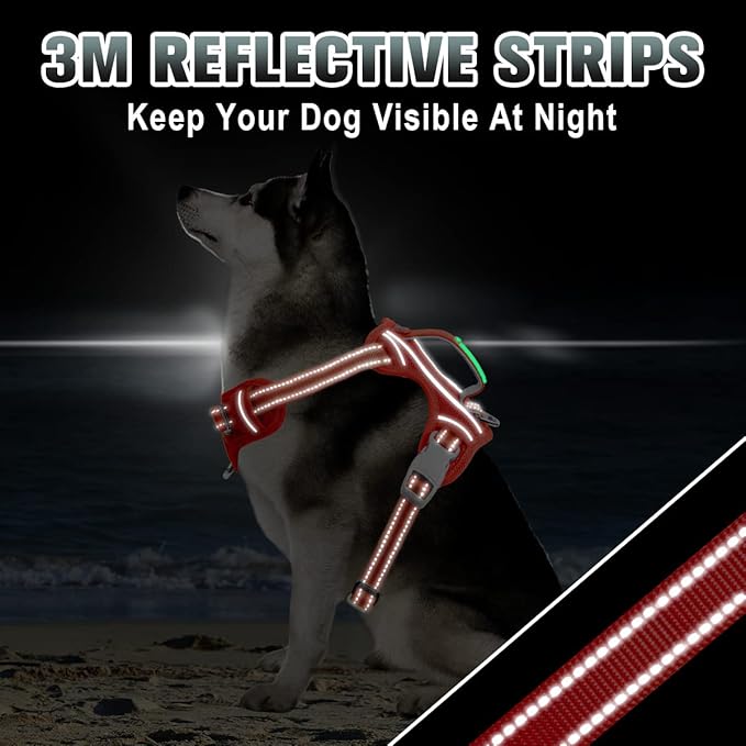 BARKBAY No Pull Dog Harness Large Step in Reflective Dog Harness with Front Clip and Easy Control Handle for Walking Training Running with ID tag Pocket(Red