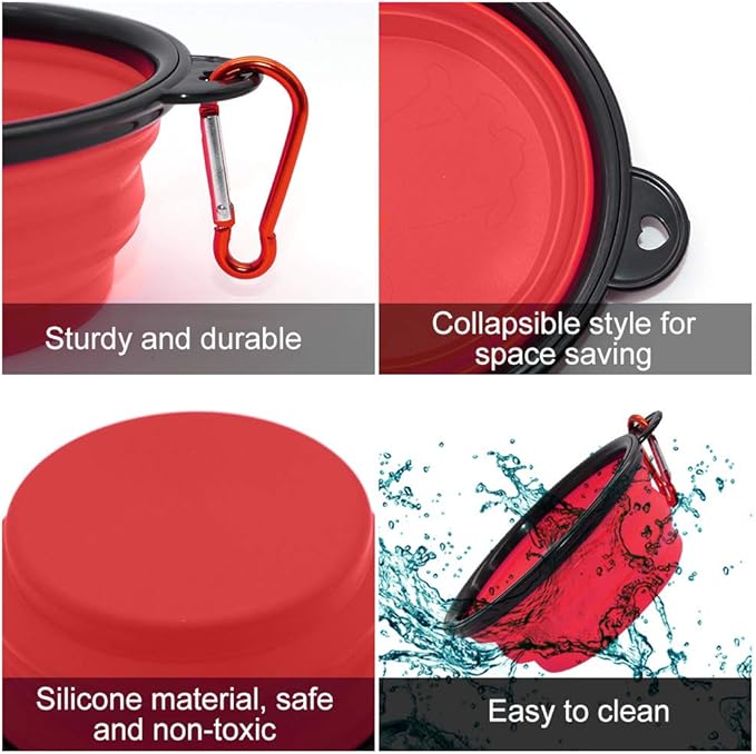 Dog Bowl Pet Collapsible Bowls 2 Pack 2 Carabiners