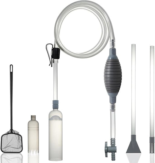 Aquarium Siphon Vacuum Cleaner Kit with Dual Vacuum Tubes for Various Tank Sizes and One Fish Net
