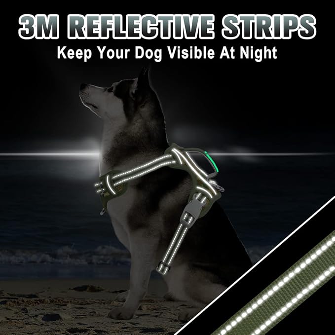 BARKBAY No Pull Dog Harness Large Step in Reflective Dog Harness with Front Clip and Easy Control Handle for Walking Training Running with ID tag Pocket(Camo