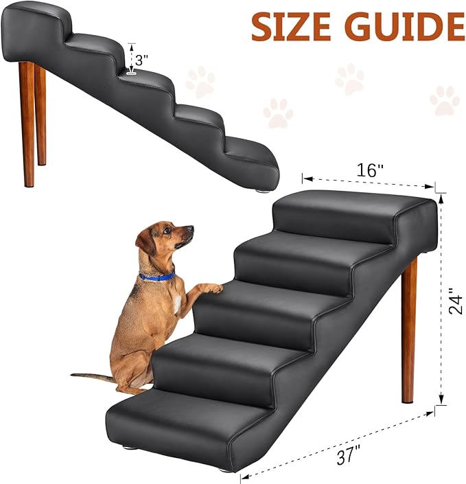 Senneny Black Faux Leather Dog Stairs 150 lbs, 5 Step