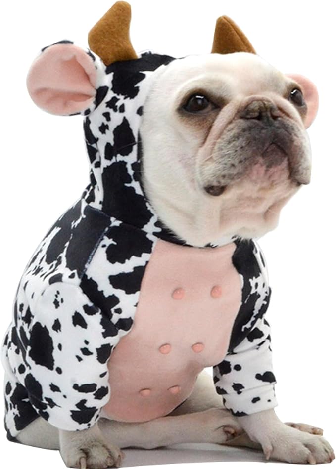 Cow Pet Dog Costume French Bulldog Funny Cow Dog Party Costumes Cow Costume for Dogs Christmas Milk Cows Cat Clothes (Cow
