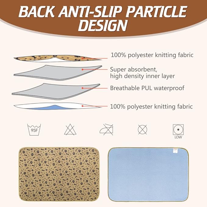 BINGPET Waterproof Dog Food Mat Non-Slip 2 Pcs 35.4" X 23.6" Anti-Slipextra 2 Pack