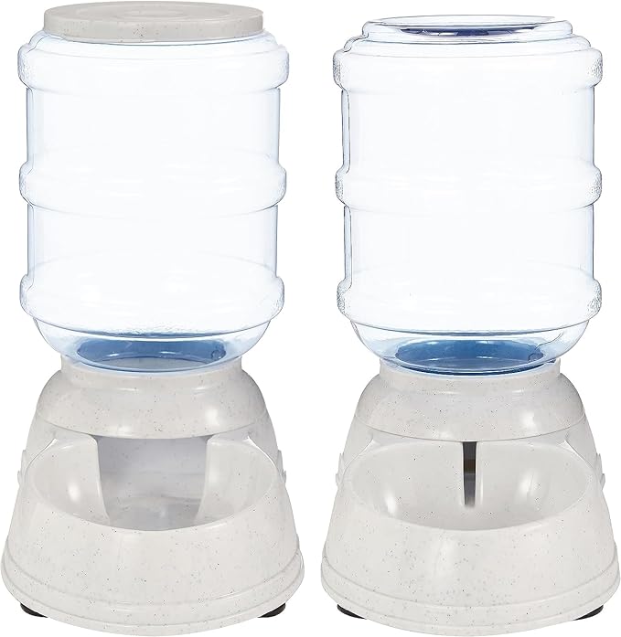 Amazon Basics Automatic Dog Cat Water Dispenser Gravity Feeder Set 6-Pound Food 1-Gallon, Gray