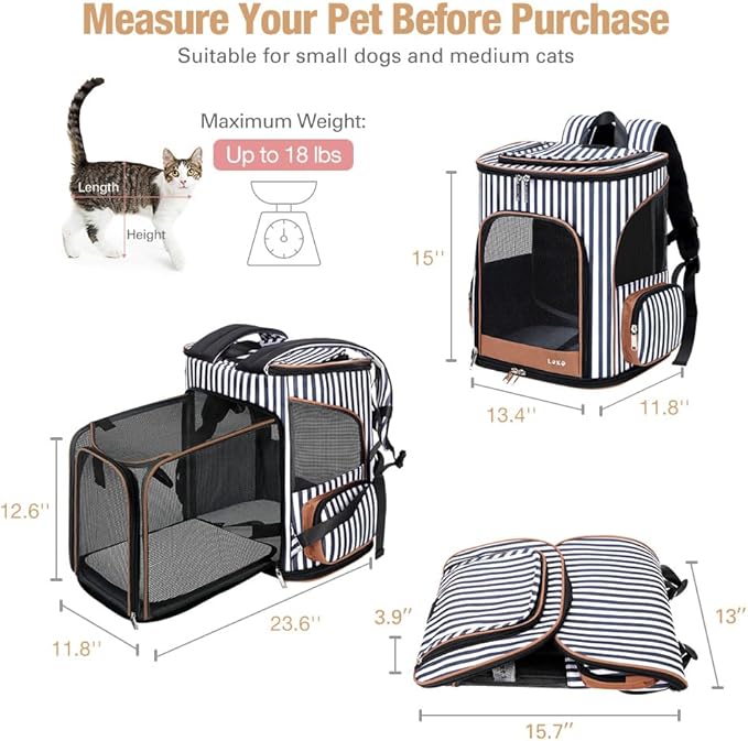 Lekereise Pet Carrier Backpack Expandable Cat Backpack for Small Dogs Cats