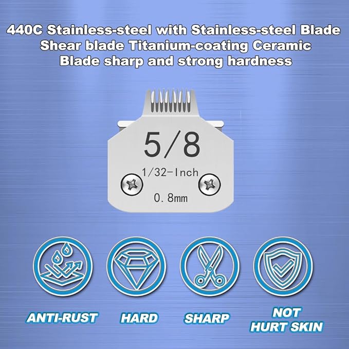 TRAH 5/8 Blade Dog Grooming Clipper Replacement Blades Compatible with Andis Dog Clippers A5, KM Blade,Size-5/8, 1/32-Inch (0.8mm) Silver