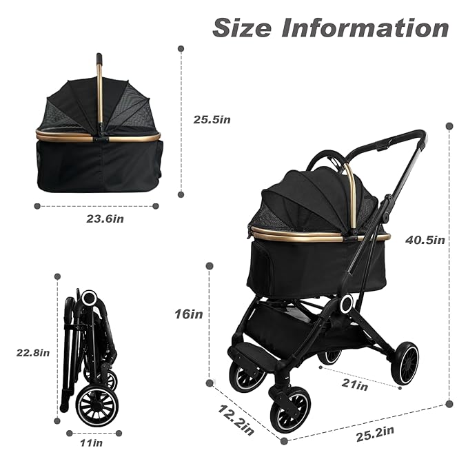 3 in 1 Folding Pet Stroller 4-Wheel Pet