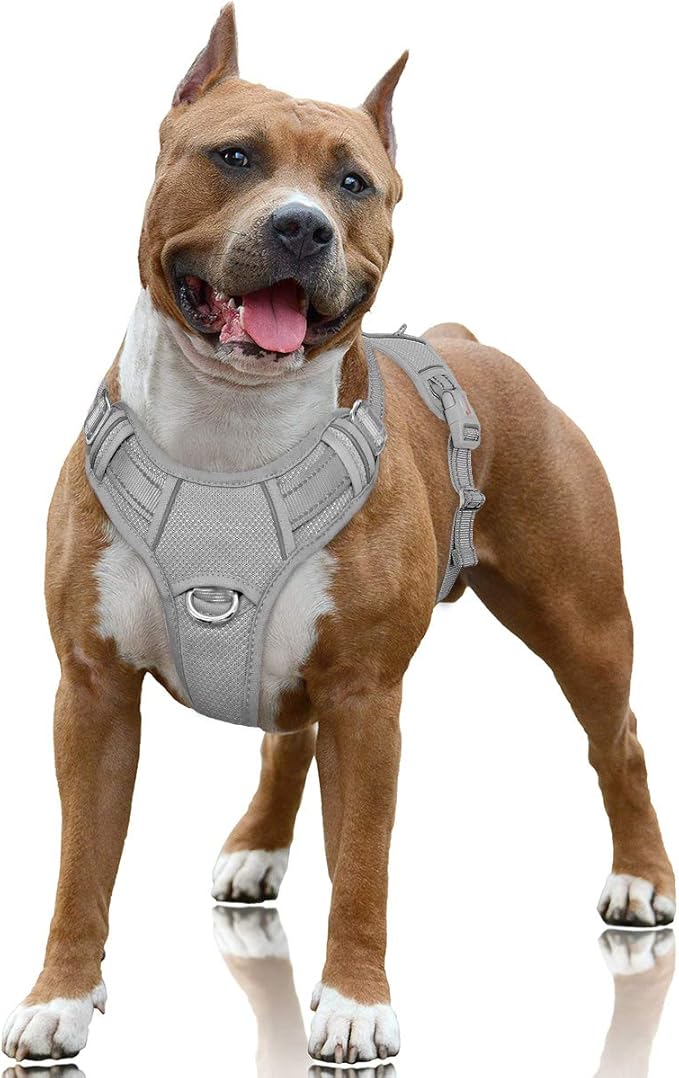 BARKBAY No Pull Dog Harness Large Step in Reflective Dog Harness with Front Clip and Easy Control Handle for Walking Training Running with ID tag Pocket(Grey