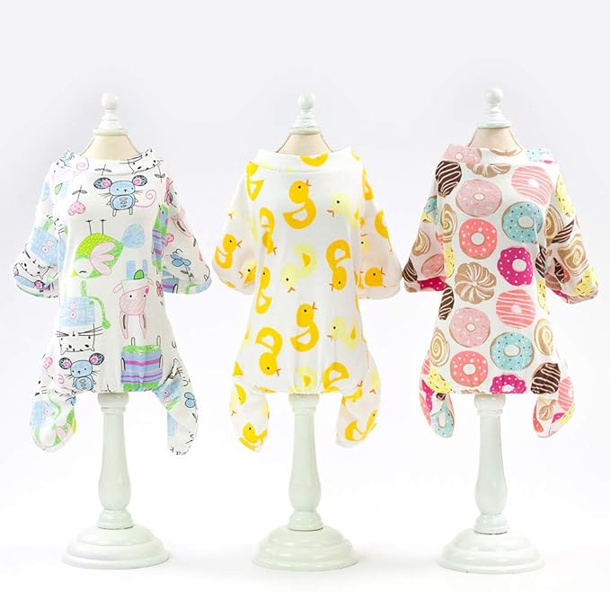 Puppy Pajamas Dog Onesies Pet Dog Soft Pajamas Various Patterns Pet Jumpsuit 5 Styles for Small Medium Dogs Cats Pajamas (Donut