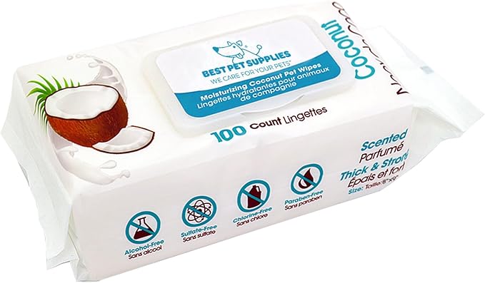 Best Pet Supplies 8" x 9" Pet Grooming Wipes for Dogs & Cats 100 Pack,