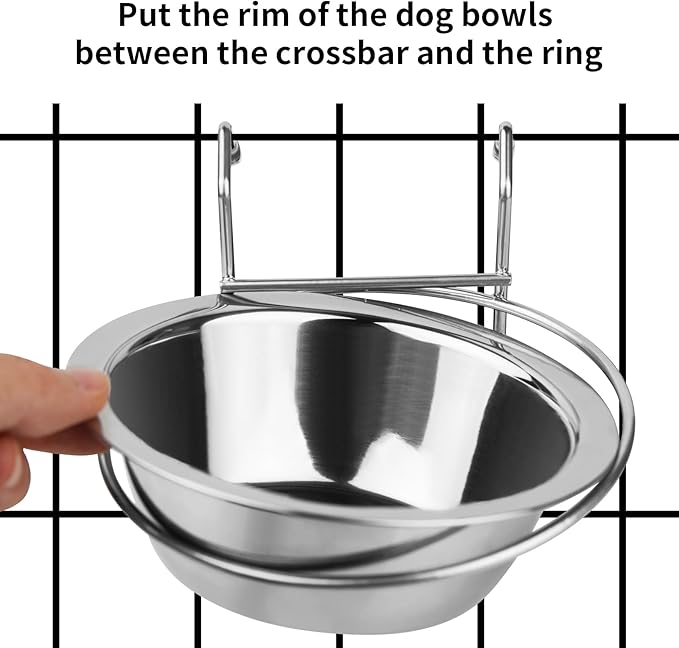 2PCS Hanging Dog Bowls for Kennel Outside or Inside 7.5oz Stainless