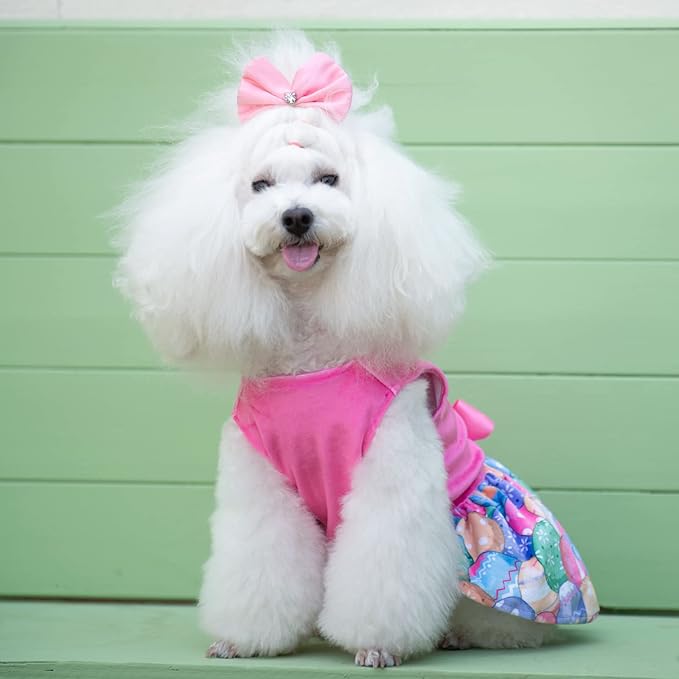 CuteBone Happy Easter Eggs Dog Dress Velvet for Small Dogs Girl Pink Puppy Dresses Dog Clothes CVA18L-D