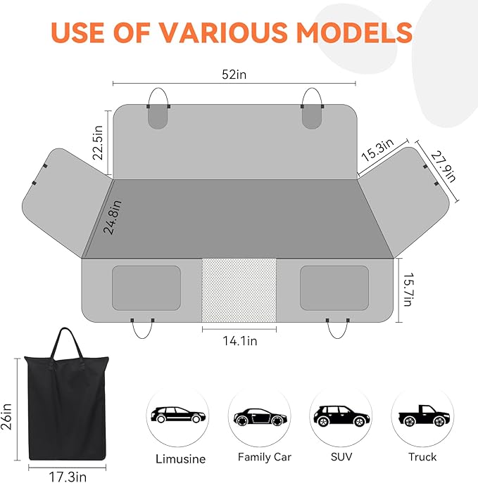 Car Back Seat Extender for Dogs Hard Bottom Car Seat Cover for Dogs, Support 400lbs,Dog Car Seat Cover with Hard Bottom Dog Car Seat Bed, Dog Backseat Hammock Seat for Cars, SUVs, Trucks