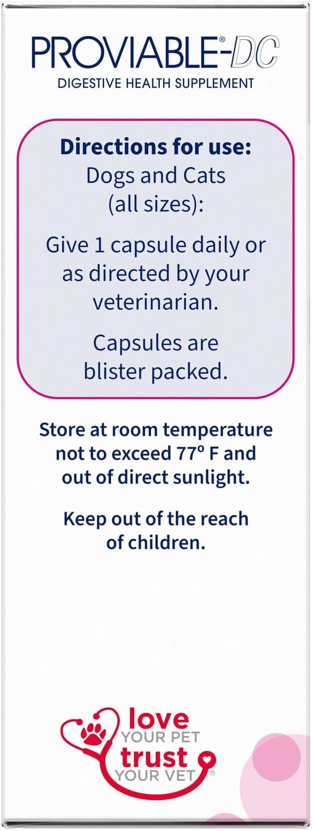 Nutramax Proviable Digestive Health Supplement Multi-Strain Probiotics and Prebiotics for Cats and Dogs 7 Strains 30 Capsules