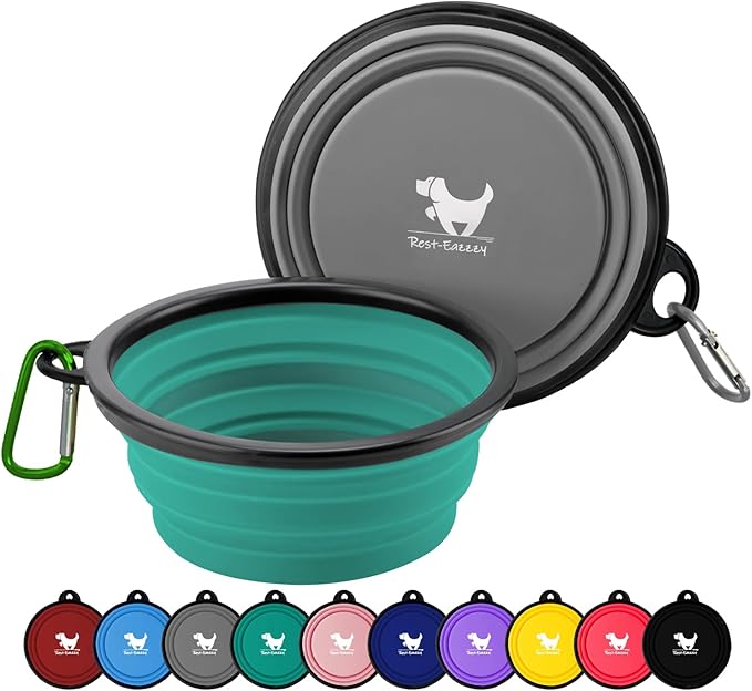 Rest-Eazzzy Large Collapsible Dog Bowls 1000 ml 2-Pack Dog 2 Carabiners,