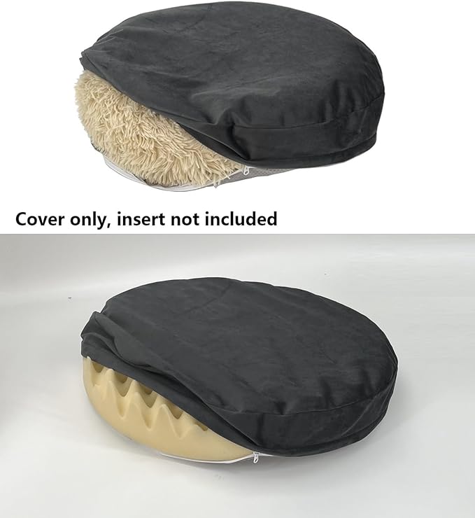 Grey Velvet Round Dog Bed Cover Waterproof Replacement 44 Inch