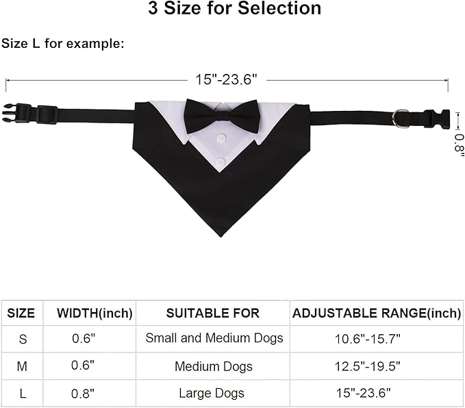 ADOGGYGO Formal Dog Tuxedo Wedding Dog Bandana Collar Dog Collar with Bow Tie Adjustable Dog Bowtie Collar Bandana for Small Medium Large Dog Pet (Medium