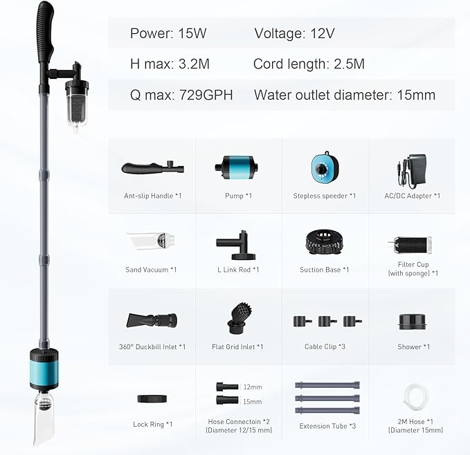 Electric Aquarium Gravel Cleaner 6 in 1 Fish