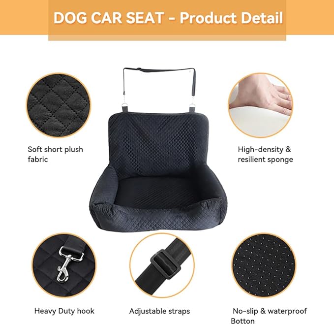 Dog Car Seat Bed for Medium Dogs or 2 Small Dogs