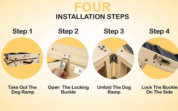 Folding Pet Ramp with Crossbars for Small Dogs and Cats Plus Toy Disc 19" Adjustable 50lbs Also 4 Levels